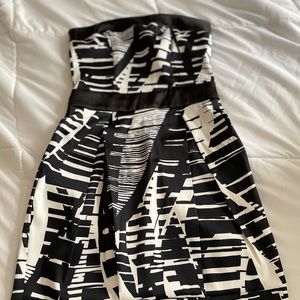 Black and white strapless dress